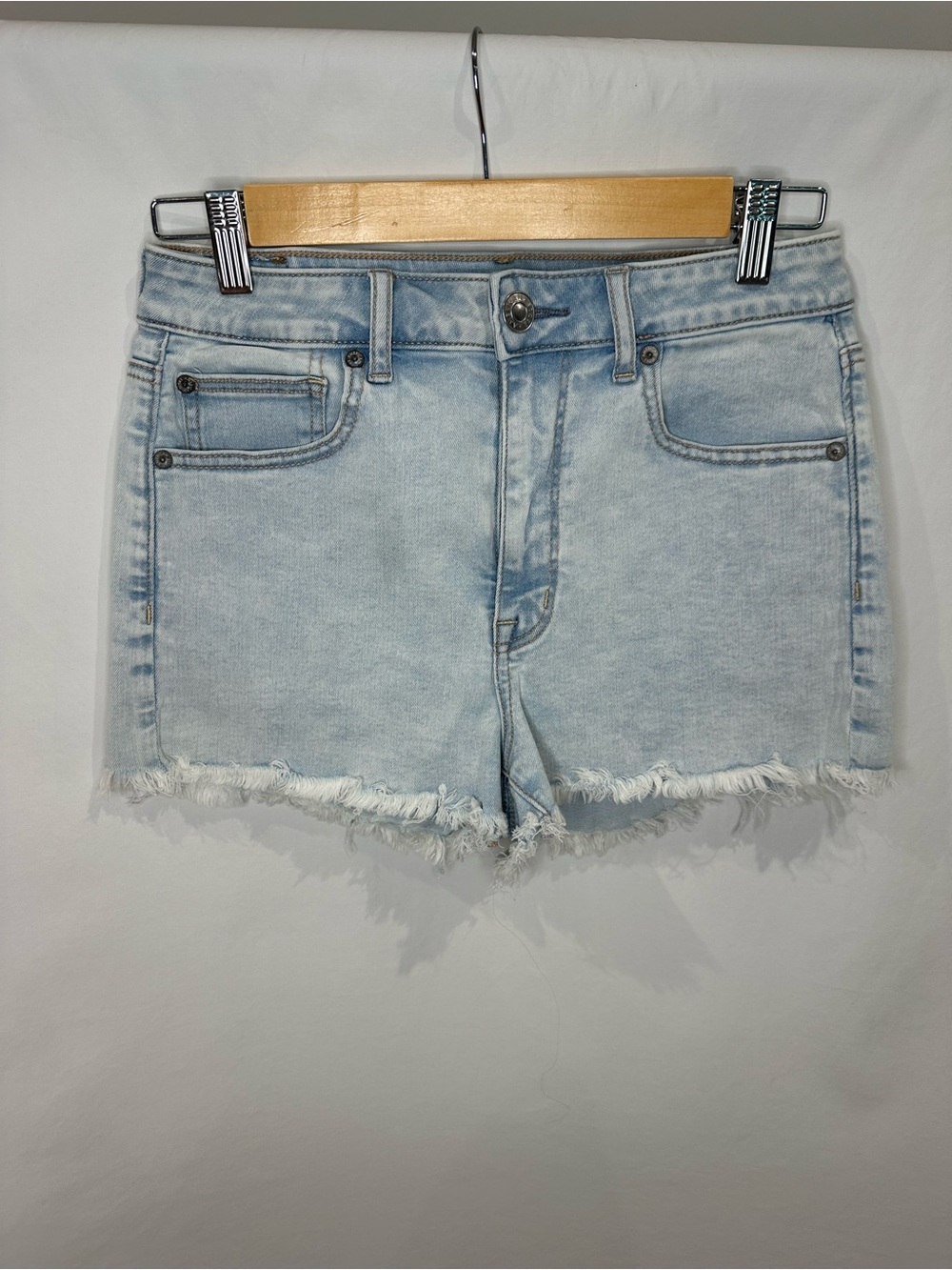 American Eagle Outfitters Light Blue Frayed Hem Denim Shorts
